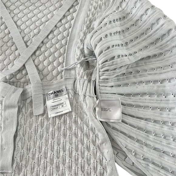 CHANEL 12P Runway Waffle Knit 3/4 Sleeve Criss-cross Dress Size FR38 - Picture 13 of 16
